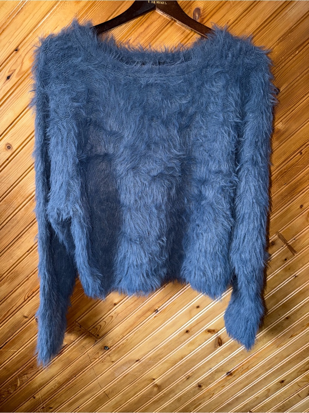 Catherine Malandrino Dusty Blue Fuzzy Crewneck Sweater large
